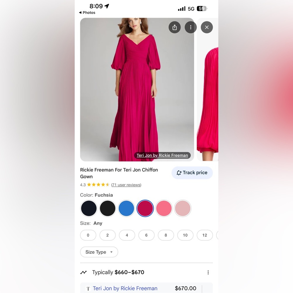 Never Worn - Teri Jon Pink Flutter Sleeve V-Neck Gown